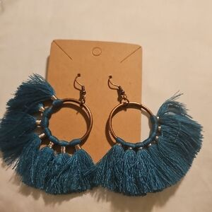 Fashion Jewelry Teal Tassel Earrings